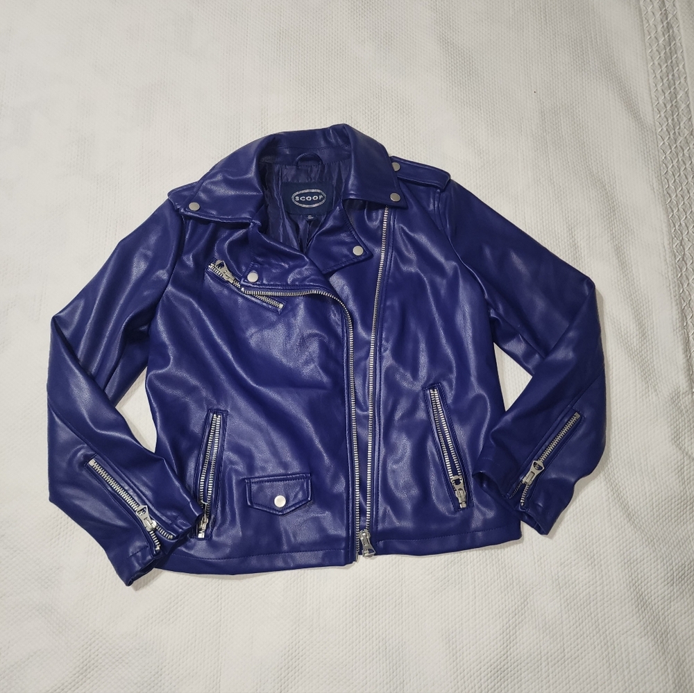 Cooji Women's Blue Leather Jacket